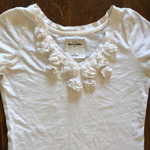 Abercrombie Kids V-Neck White Tee With Flowers